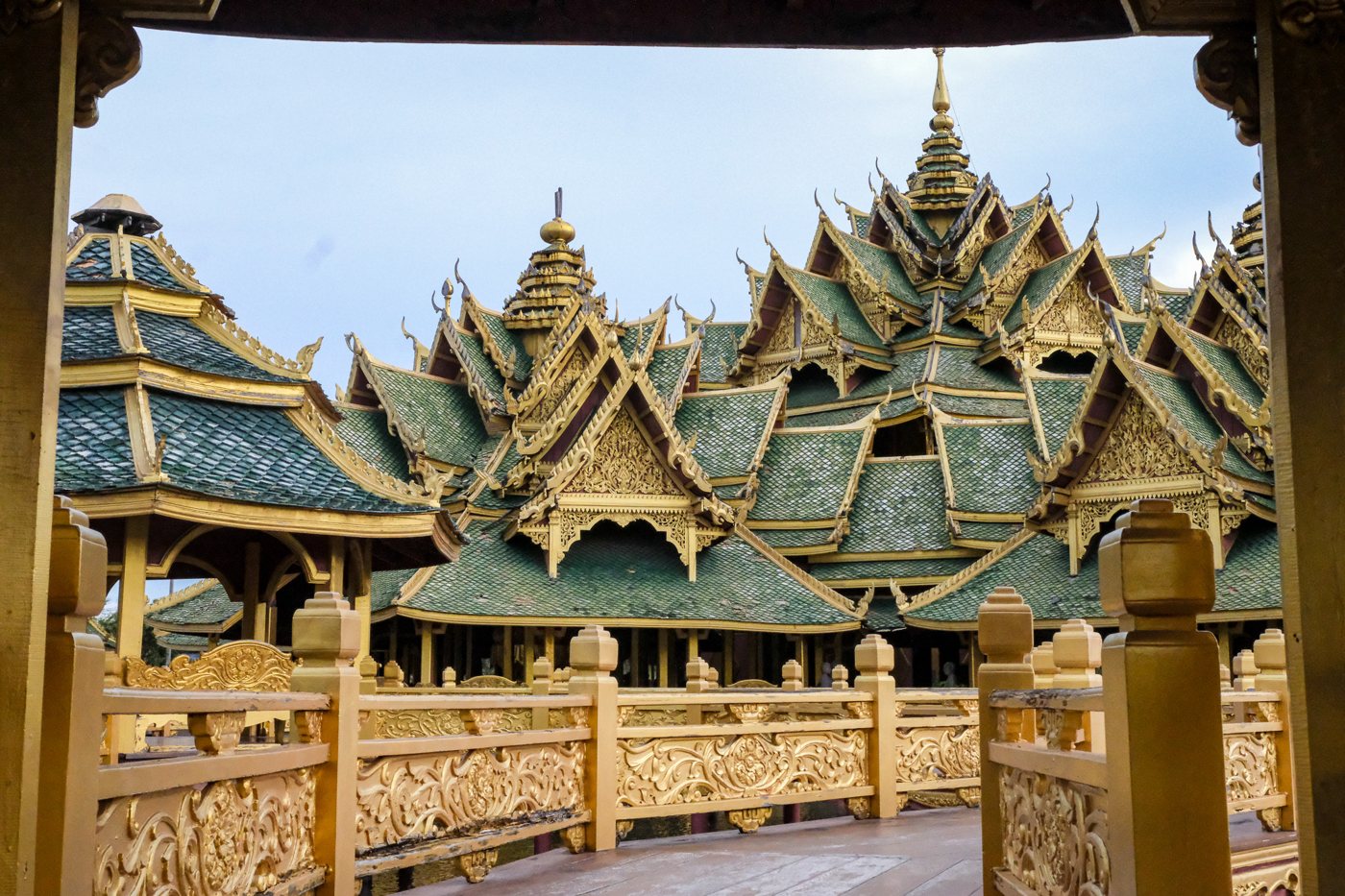 An ornate golden temple pavilion